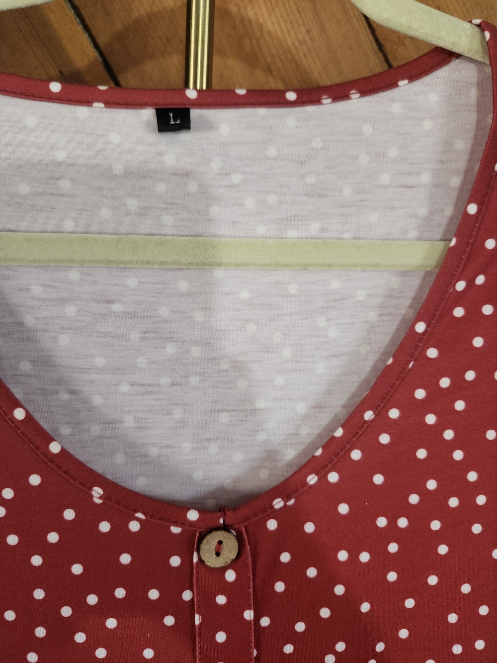 Rust Polka Dot Button Front Midi Dress Long Sleeve Pockets Size L Boho - Picture 4 of 5